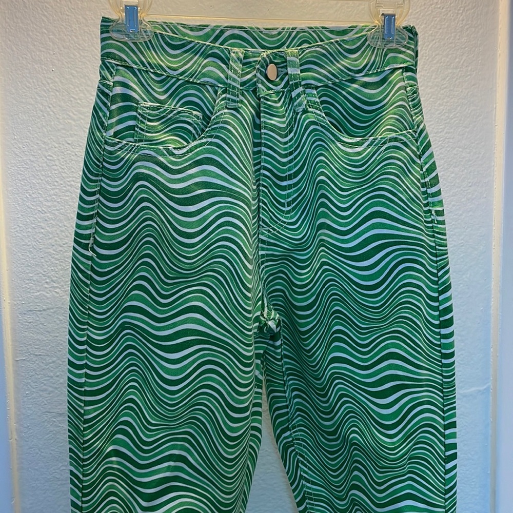 Daisy street green and white high waisted pant